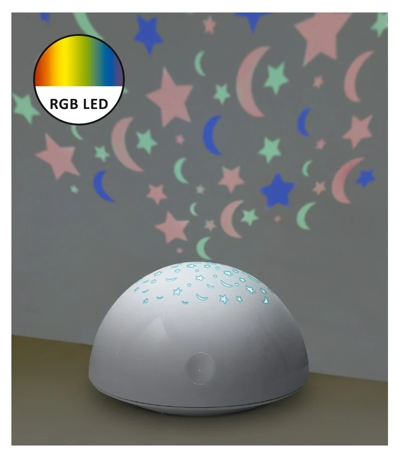 Lina – LED нощна лампа проектор за деца в бяло, Ø135мм, 0.5W, RGB