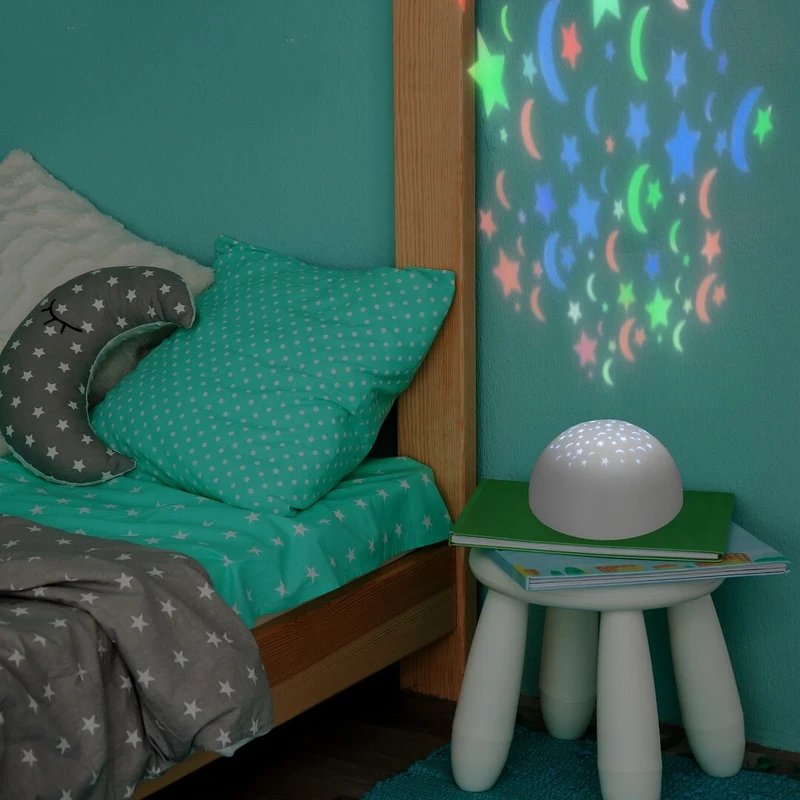 Lina – LED нощна лампа проектор за деца в бяло, Ø135мм, 0.5W, RGB