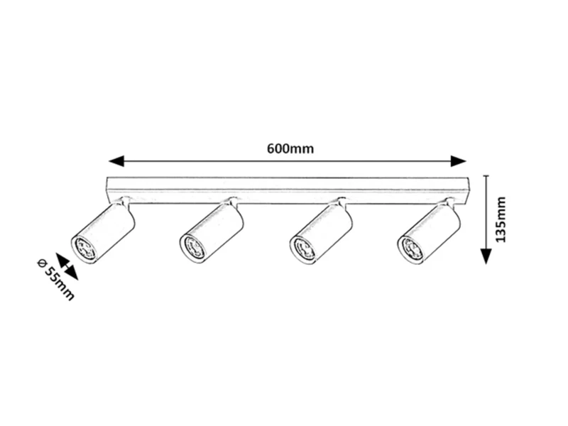 Solo – 4-пътен LED спот в черен метал, 600×140мм, 4×GU10, IP20