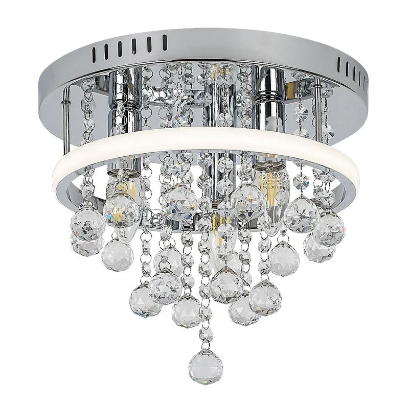 Pallas – класически LED плафон в хром с кристали, Ø300мм, 20W, 4000K