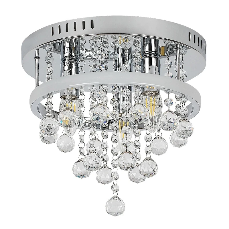 Pallas – класически LED плафон в хром с кристали, Ø300мм, 20W, 4000K