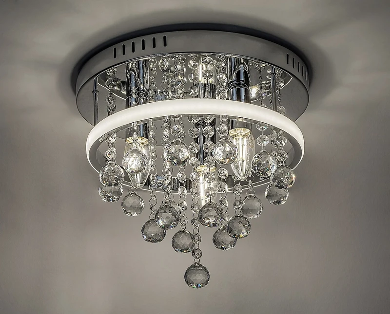 Pallas – класически LED плафон в хром с кристали, Ø300мм, 20W, 4000K