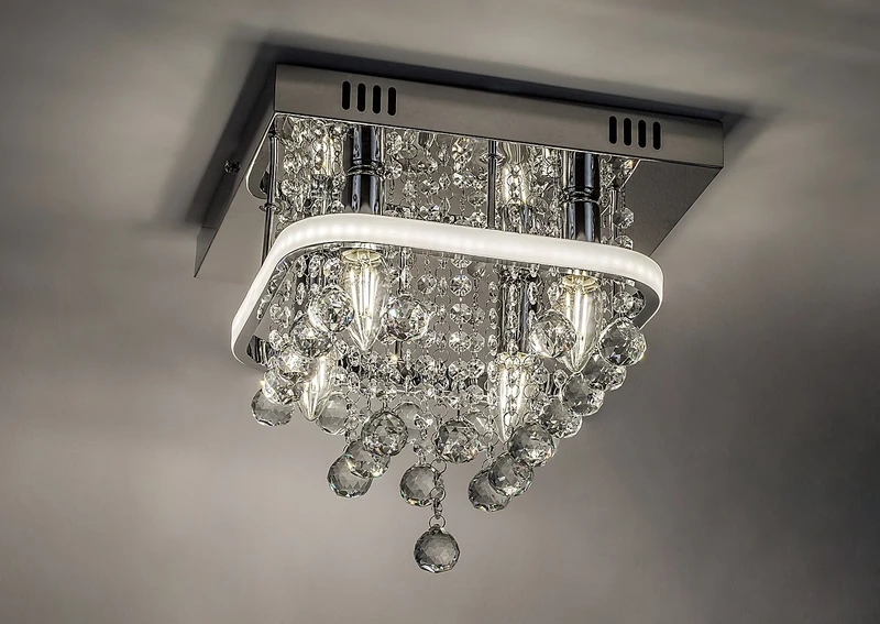 Pallas – LED плафон в хром с кристали, 300×300мм, 23W, 4000K