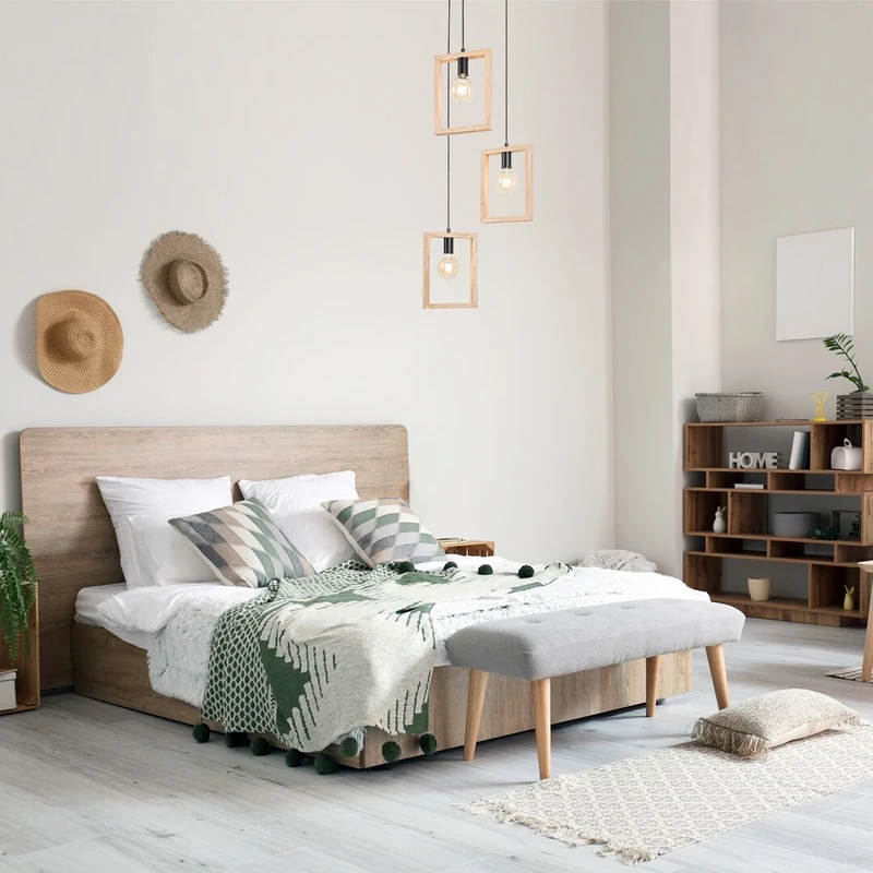 Indigo – скандинавски пендел в черно с букови рамки, Ø500мм, 3×E27