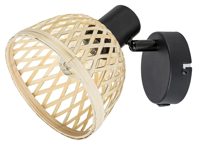 Спотове Rattan – индустриален спот в черен мат с ратанов абажур, Ø135мм, 1×E14