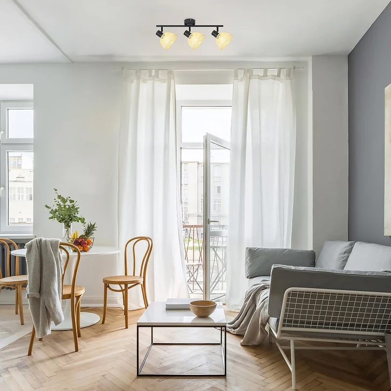 Rattan – индустриален спот с 3 тела в черен мат с ратанови абажури, 520мм, 3×E14