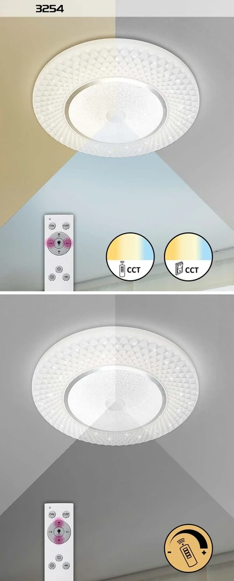 Tornado – LED плафон в хром с бял абажур, Ø480мм, 72W, 3000-6500K