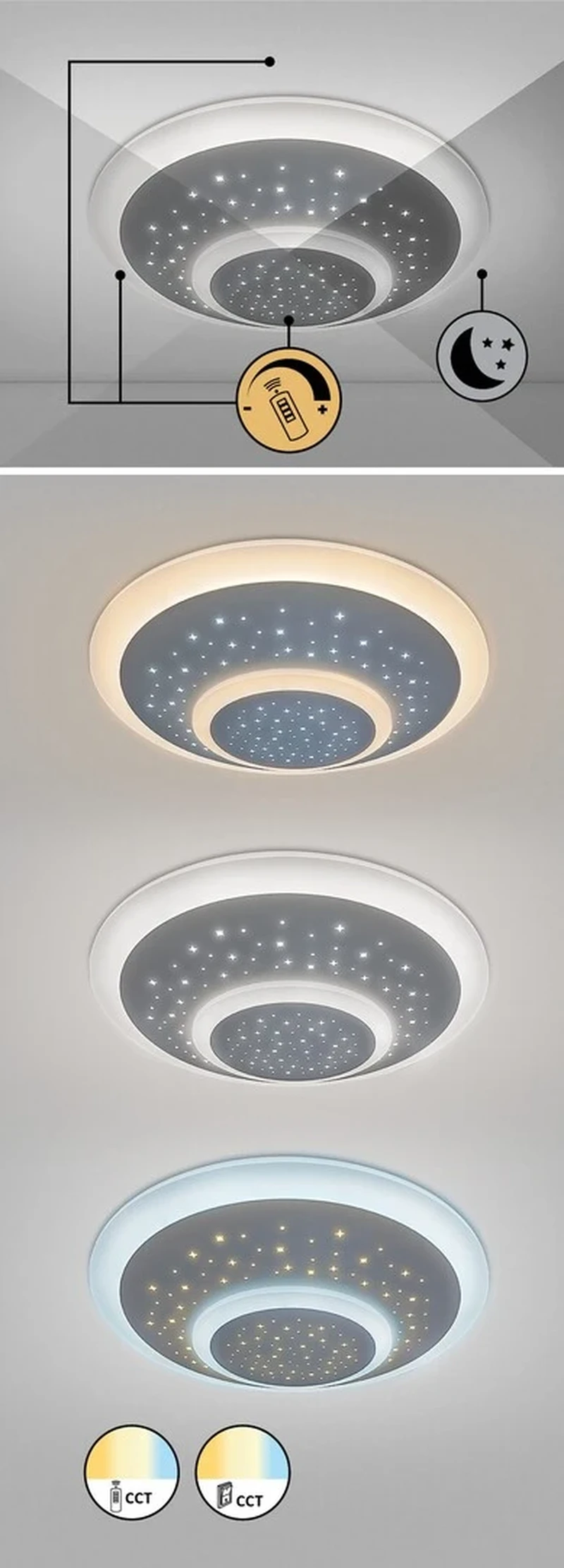Taneli – LED плафон в бяло с дистанционно, Ø460мм, 47W, 3000-6000K