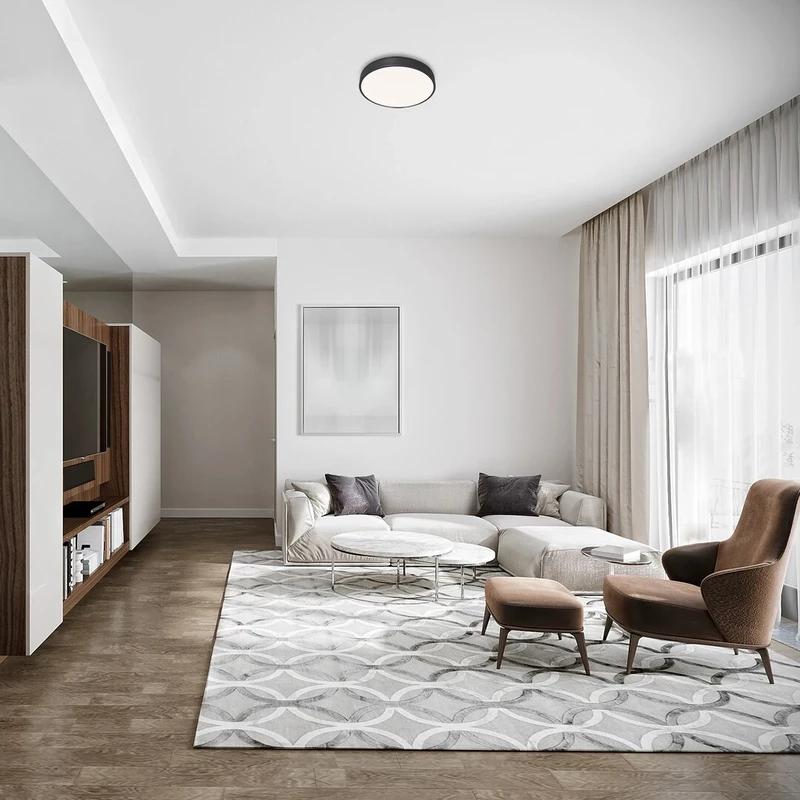 Tesia – LED плафон в черен мат с бял абажур, Ø400мм, 36W, 3000K