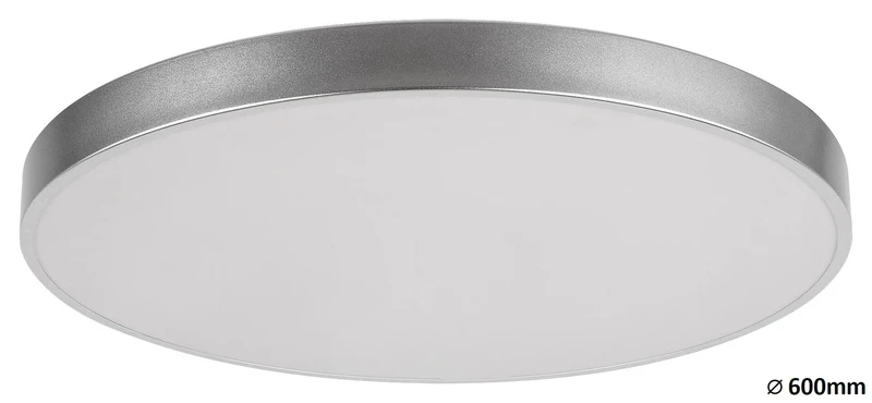 Tesia – LED плафон в сребристо с бял абажур, Ø600мм, 60W, 3000-6000K