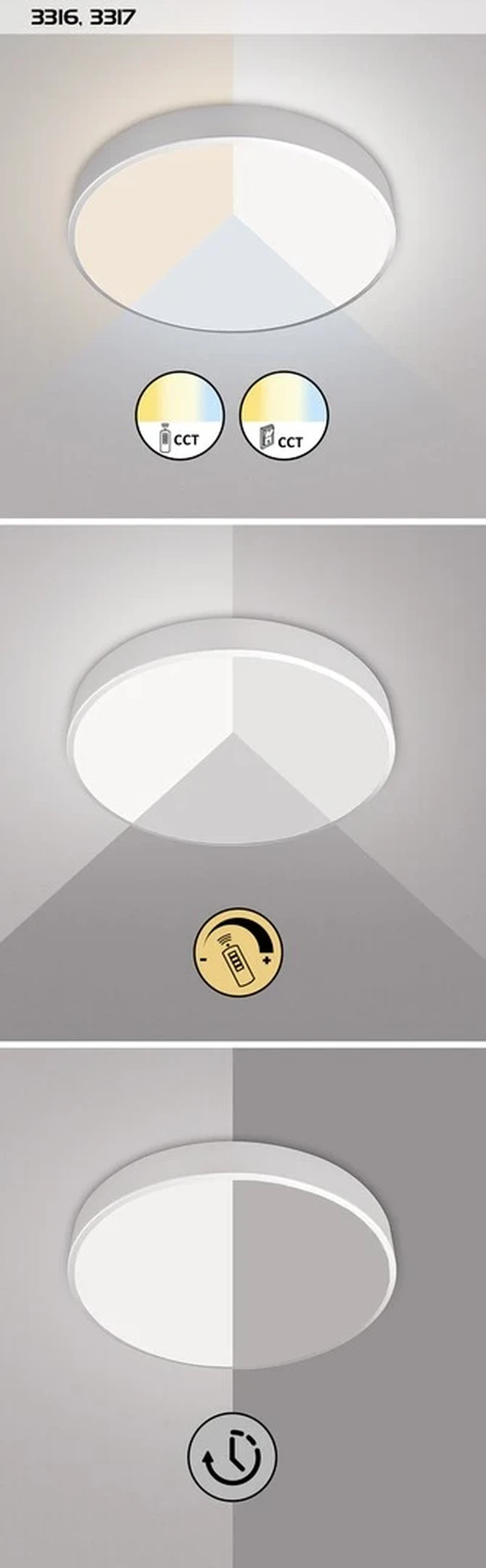 Tesia – LED плафон в сребристо с бял абажур, Ø600мм, 60W, 3000-6000K