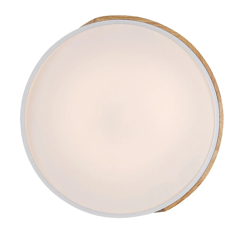 Maple – LED плафон в бял мат с дърво, Ø415мм, 24W, 3000K