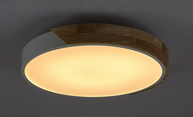 Maple – LED плафон в бял мат с дърво, Ø415мм, 24W, 3000K