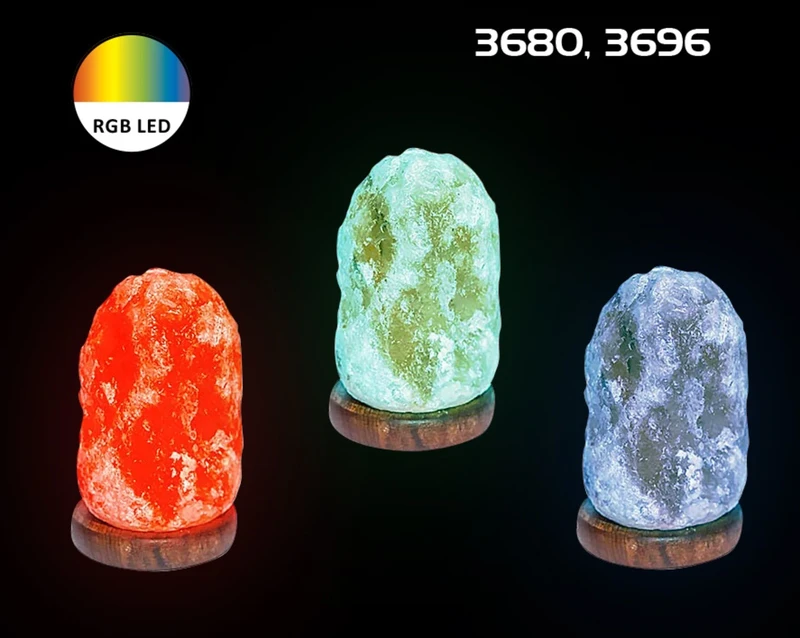 Wasabi – RGB декоративна солна лампа в оранжево с дъбова основа, 90×120мм, 1W
