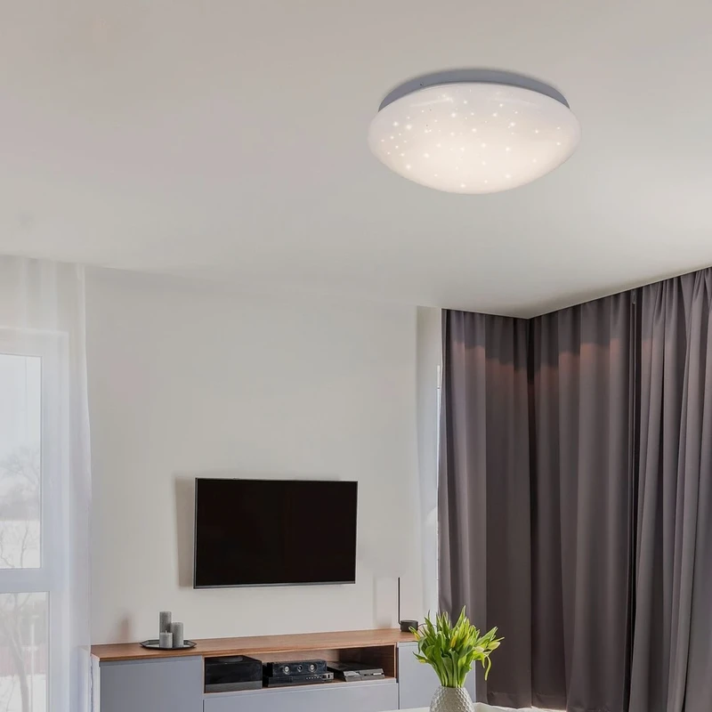 Lucas – LED плафон в бяло с ефект звездно небе, Ø380мм, 24W, 4000K