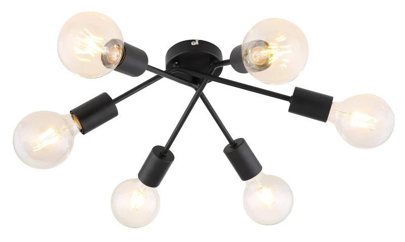 Спотове Lamar – 6-рамен LED спот в черен мат, 380×155мм, 6×E27, IP20