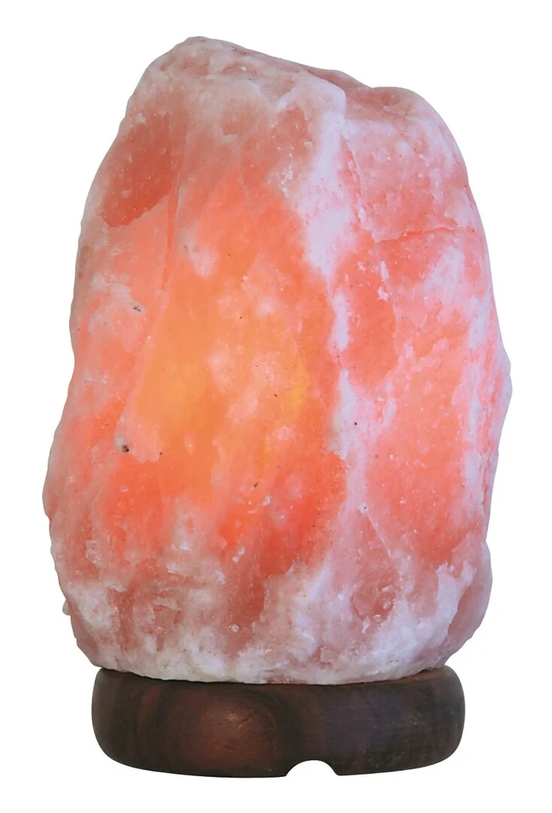 Rock – декоративна солна лампа в оранжево с дървена основа, 190мм, E14, 2700K