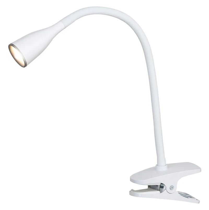 Спотове Jeff – LED настолна лампа с щипка в бяло, Ø30мм, 4.5W, 3000K