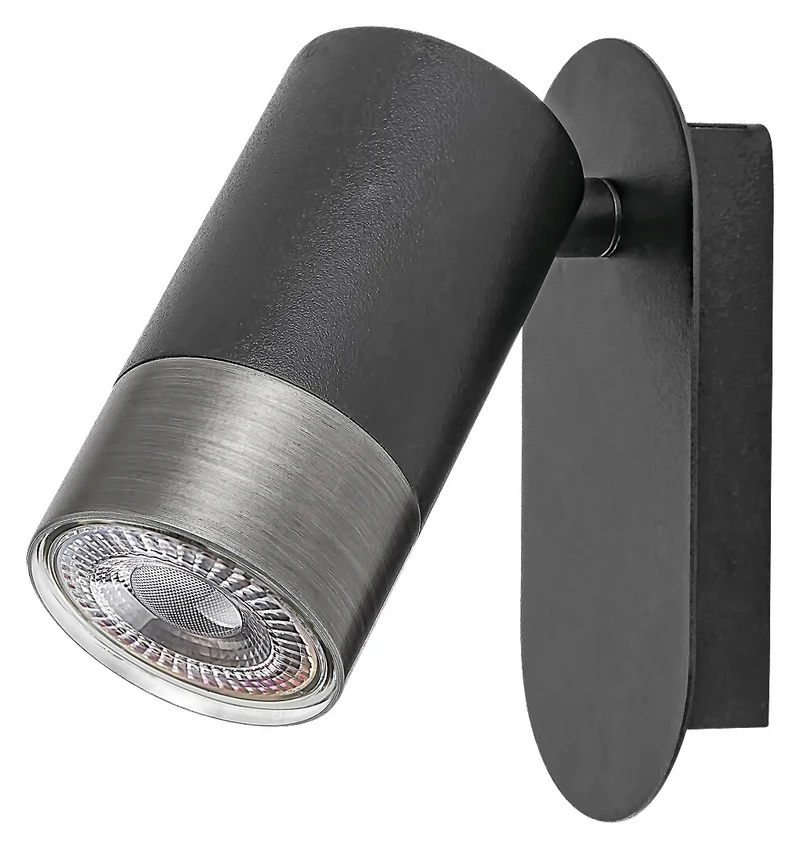 Спотове Zircon – минималистичен LED спот за стена в черен мат/сребро, Ø52мм, 1×GU10