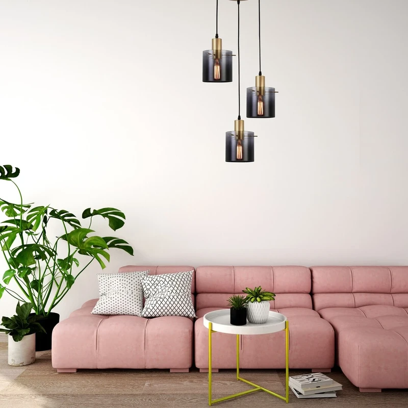 Donati – троен LED пендел в златисто с опушено стъкло, Ø410мм, 3×E27