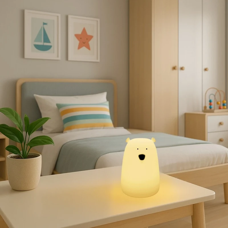 Baloo – детска LED нощна лампа мече в бял силикон, Ø111мм, 0.4W, 3000K, RGB