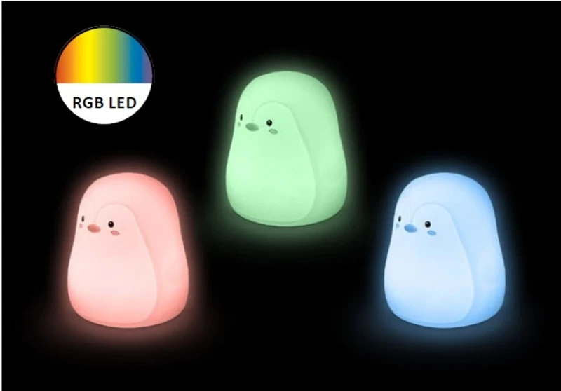Baloo – LED детска нощна лампа пингвин в бяло, Ø111мм, 0.4W, 3000K, RGB