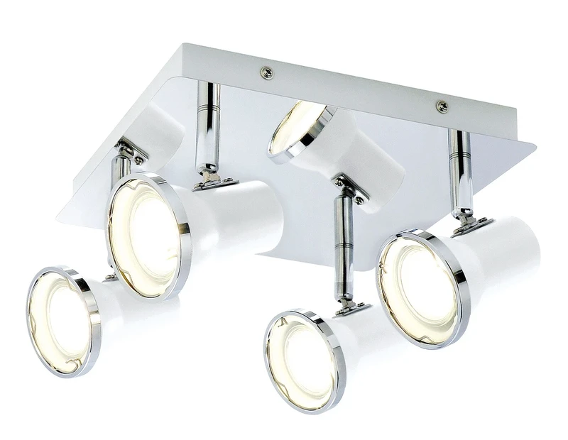 Осветление за баня Steve – LED плафон за баня в бяло/хром, 230×230мм, 4×4.5W GU10, 4000K, IP44