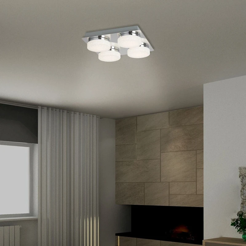 Hilary – LED плафон с 4 спота в хром/бяло, 280×280мм, 20W, 4000K