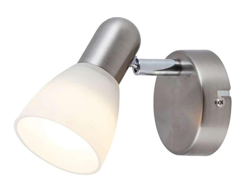Soma – LED спот в сатиниран хром с бяло стъкло, 80×110мм, 1×E14, IP20