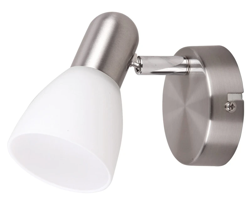 Спотове Soma – LED спот в сатиниран хром с бяло стъкло, 80×110мм, 1×E14, IP20