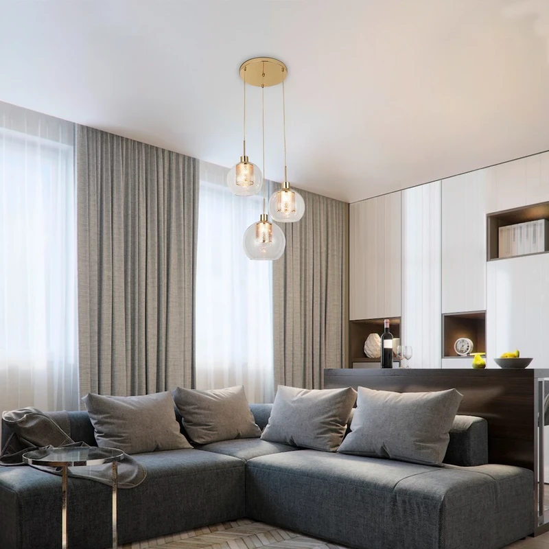 Philana – тройна LED пендел лампа в златисто с прозрачно стъкло, Ø450мм, 3×E27