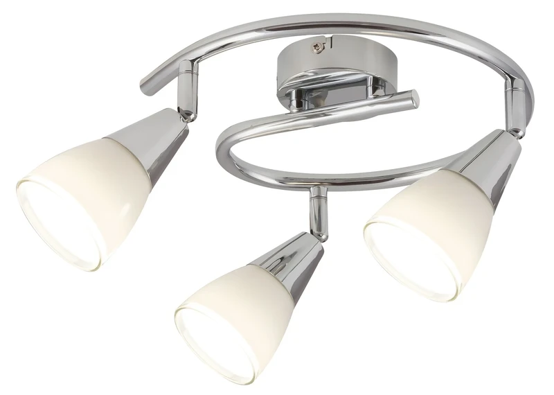 LED плафони Nicolette – тройна LED спот лампа в хром с бели стъклени плафони, Ø255мм, 3×E14