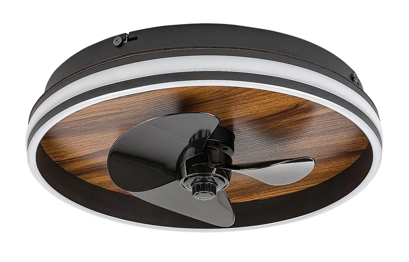 Faustine – LED вентилаторна лампа в черно с бял абажур, Ø470мм, 30W, 3000-6500K