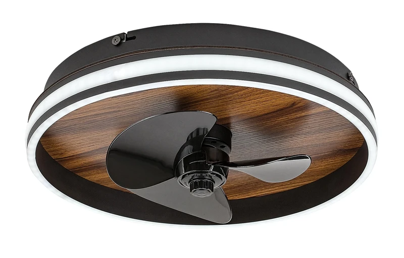 Faustine – LED вентилаторна лампа в черно с бял абажур, Ø470мм, 30W, 3000-6500K