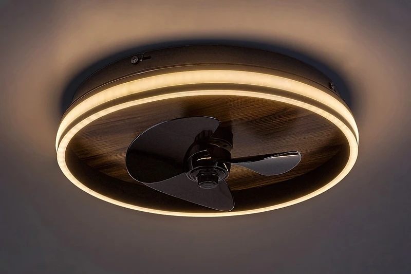 Faustine – LED вентилаторна лампа в черно с бял абажур, Ø470мм, 30W, 3000-6500K