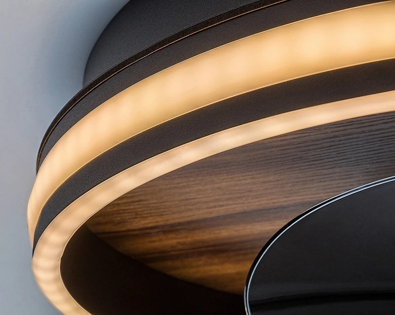 Faustine – LED вентилаторна лампа в черно с бял абажур, Ø470мм, 30W, 3000-6500K