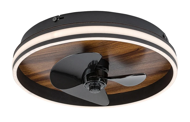 LED плафони Faustine – LED вентилаторна лампа в черно с бял абажур, Ø470мм, 30W, 3000-6500K