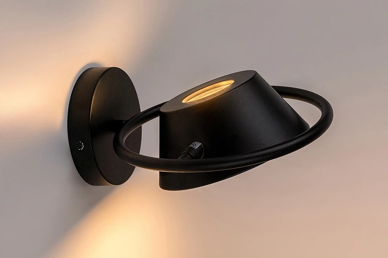 Odiss – LED аплик в черен метал с бял абажур, Ø215мм, 6W, 3000K