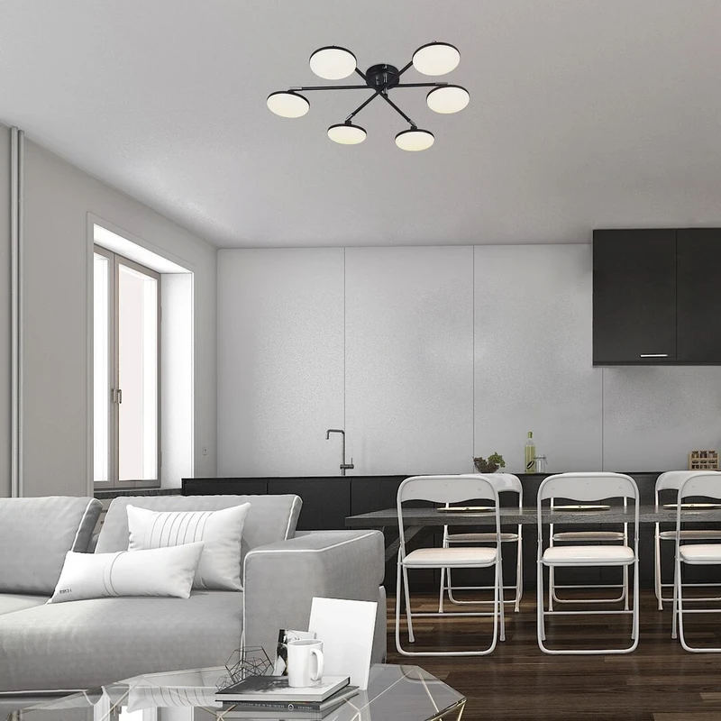 Madi – LED плафон в черен мат с бели плафони, Ø570мм, 24W, 3000K