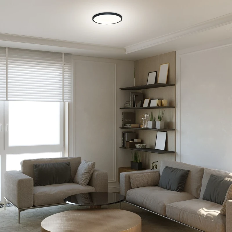 Paulos – LED плафон в черно с бял абажур, Ø300мм, 24W, 4000K