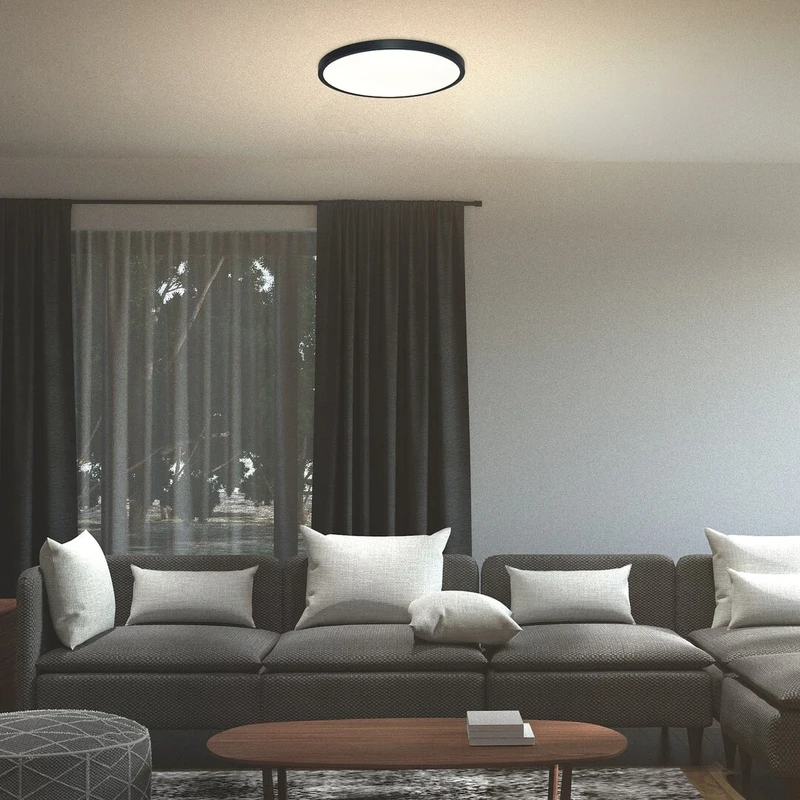 Paulos – LED плафон в черно с бял абажур, Ø500мм, 48W, 4000K