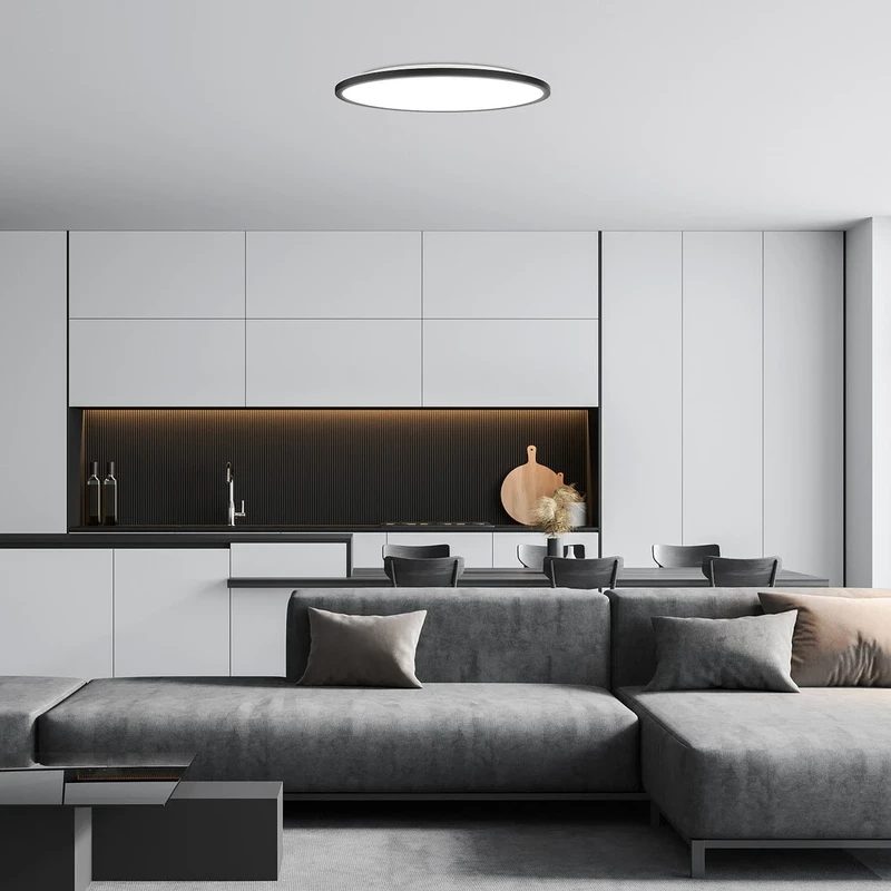 Gonzalo – LED плафон в черно с бял абажур, Ø500мм, 36W, 3000-6000K
