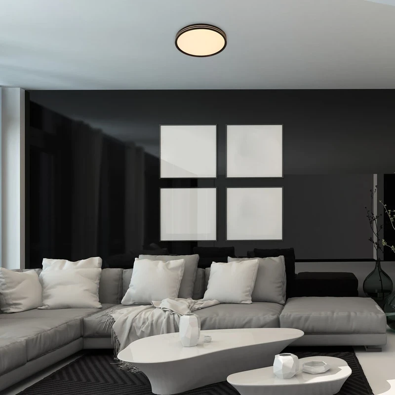 Epora – LED плафон в черен мат с бял абажур, Ø390мм, 25W, 3000K