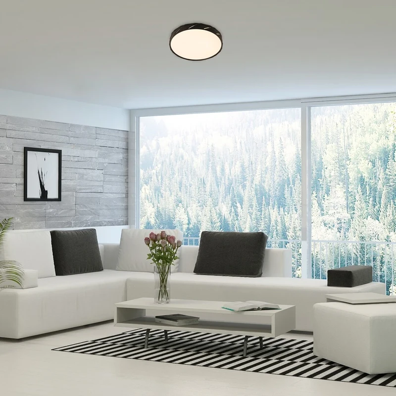 Nessira – LED плафон в черен мат с бял абажур, Ø390мм, 25W, 4000K