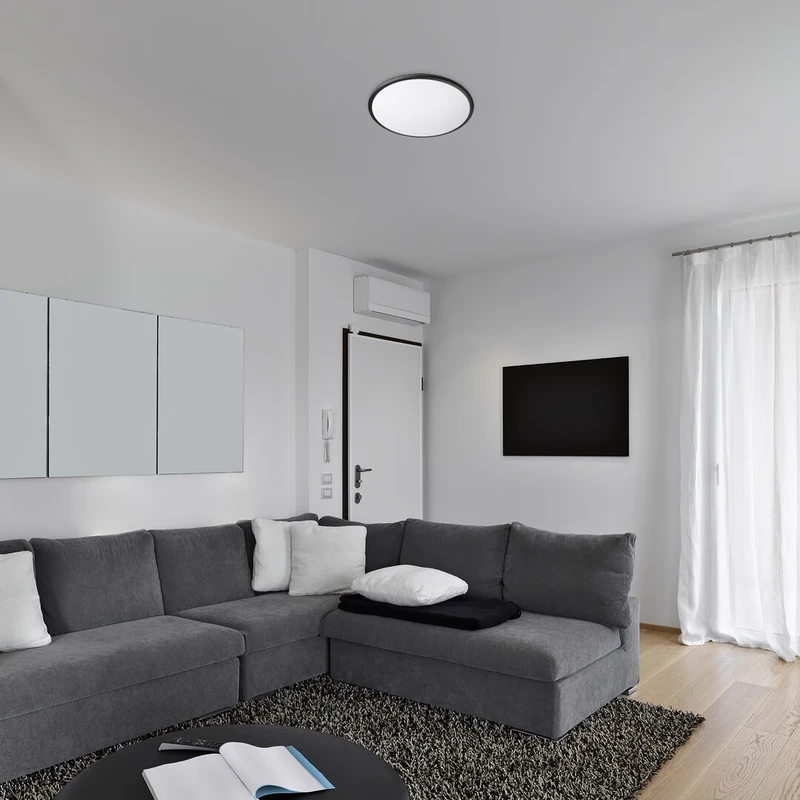 Engon – LED плафон в черно с бял абажур, Ø270мм, 18W, 3000K