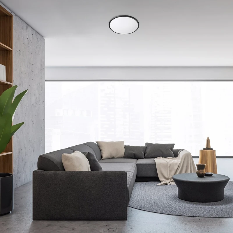 Engon – LED плафон в черно с бял абажур, Ø380мм, 24W, 3000K