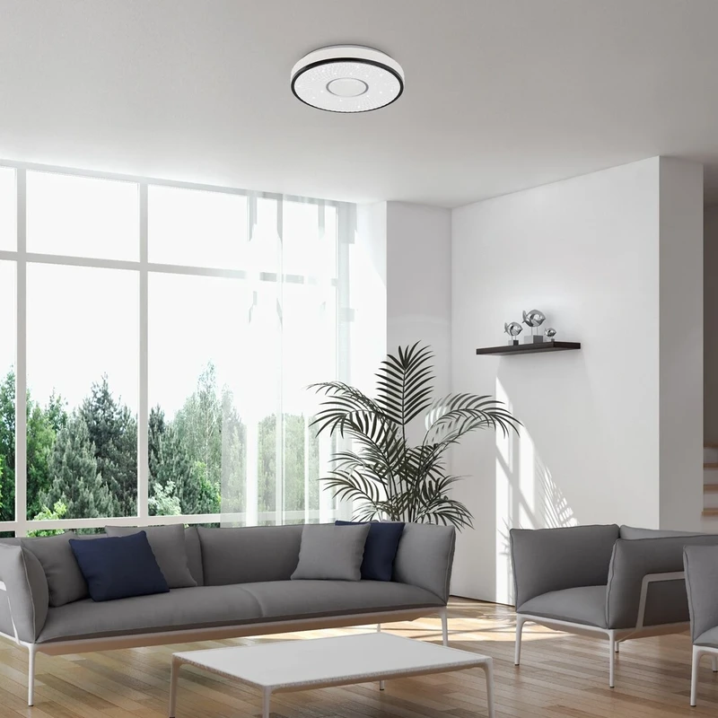 Sedona2 – LED плафон в черно с бял абажур, Ø395мм, 24W, 4000K