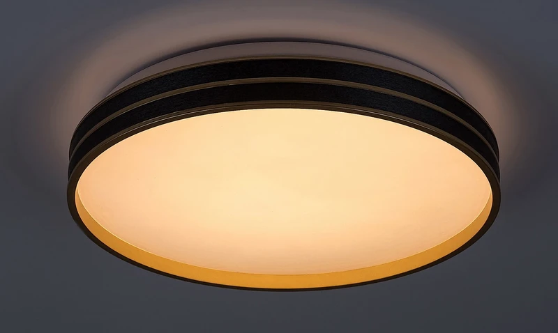 Gandor – LED плафон в черно/златно с бял абажур, Ø390мм, 24W, 3000-6500K