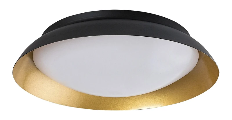 Hafsa – LED плафон в черно/златно с бял абажур, Ø300мм, 20W, 3000K