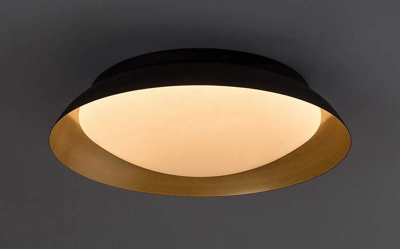 Hafsa – LED плафон в черно/златно с бял абажур, Ø300мм, 20W, 3000K